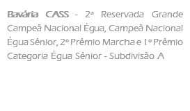 Bavária CASS - 2ª Reservada Grande Campeã Nacional Égua, Campeã Nacional Égua Sênior, 2º Prêmio Marcha e 1º Prêmio Categoria Égua Sênior - Subdivisão A